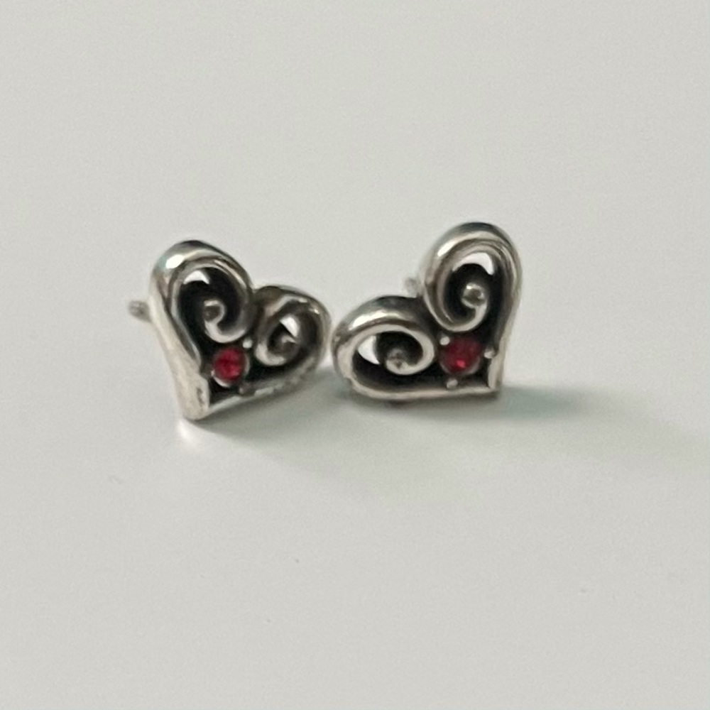 Brighton silver heart ruby earrings